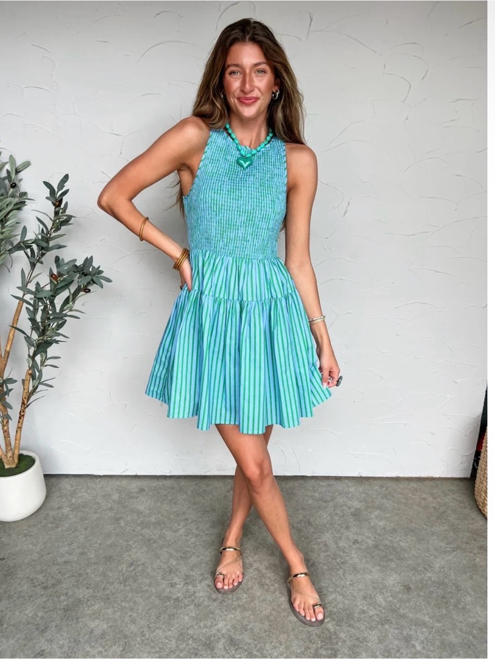 Entro Striped Smocked Dress